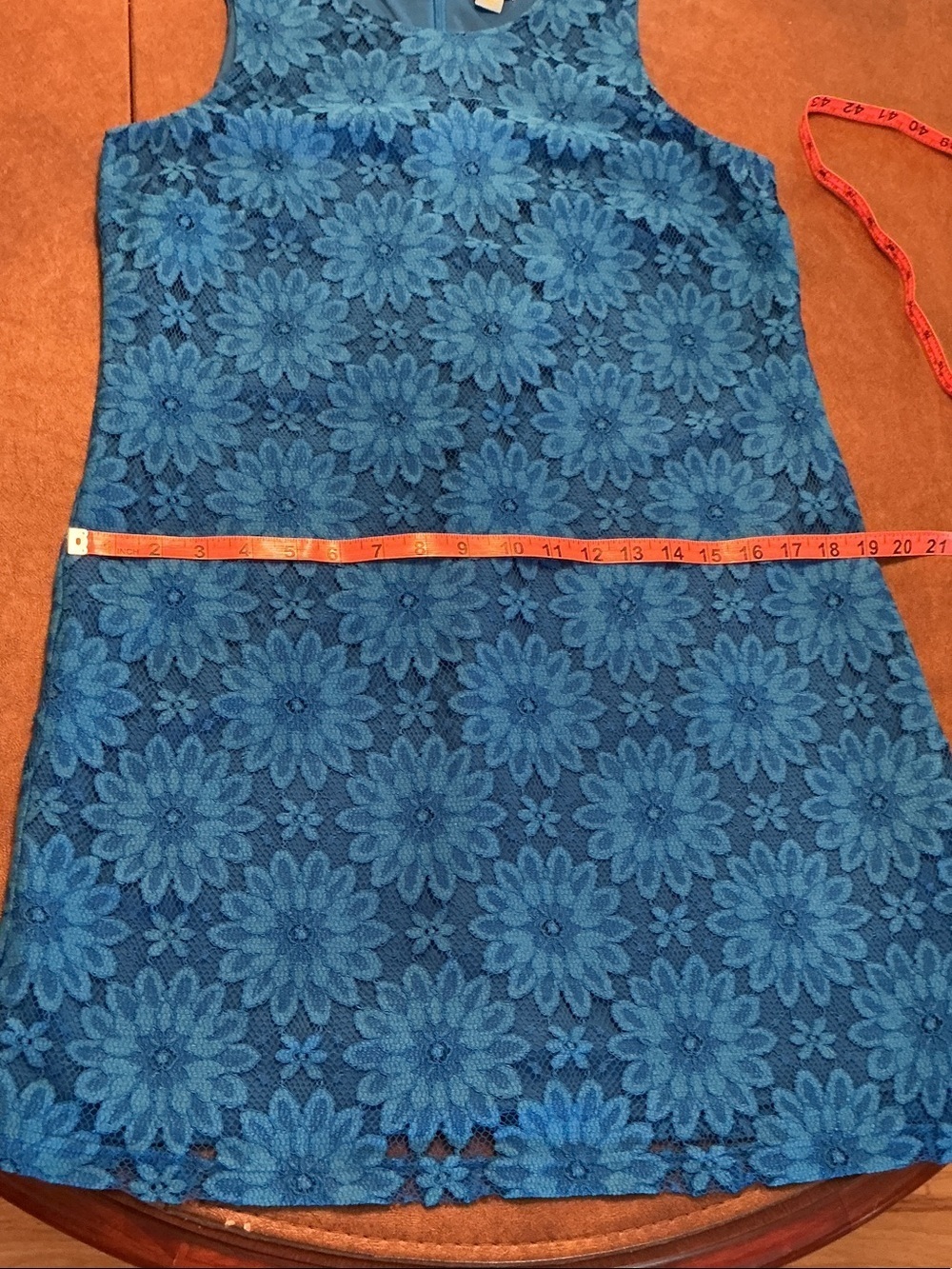 CeCe Bright Blue Turquoise Floral Lace Overlay Sheath Sleeveless  Dress Sz 10 - Picture 11 of 16